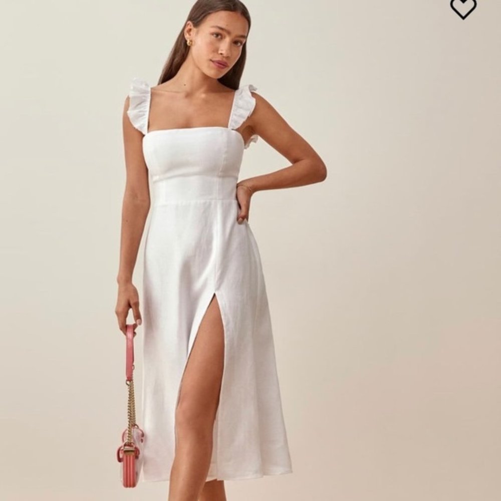 Reformation Spaulding Linen Dress White